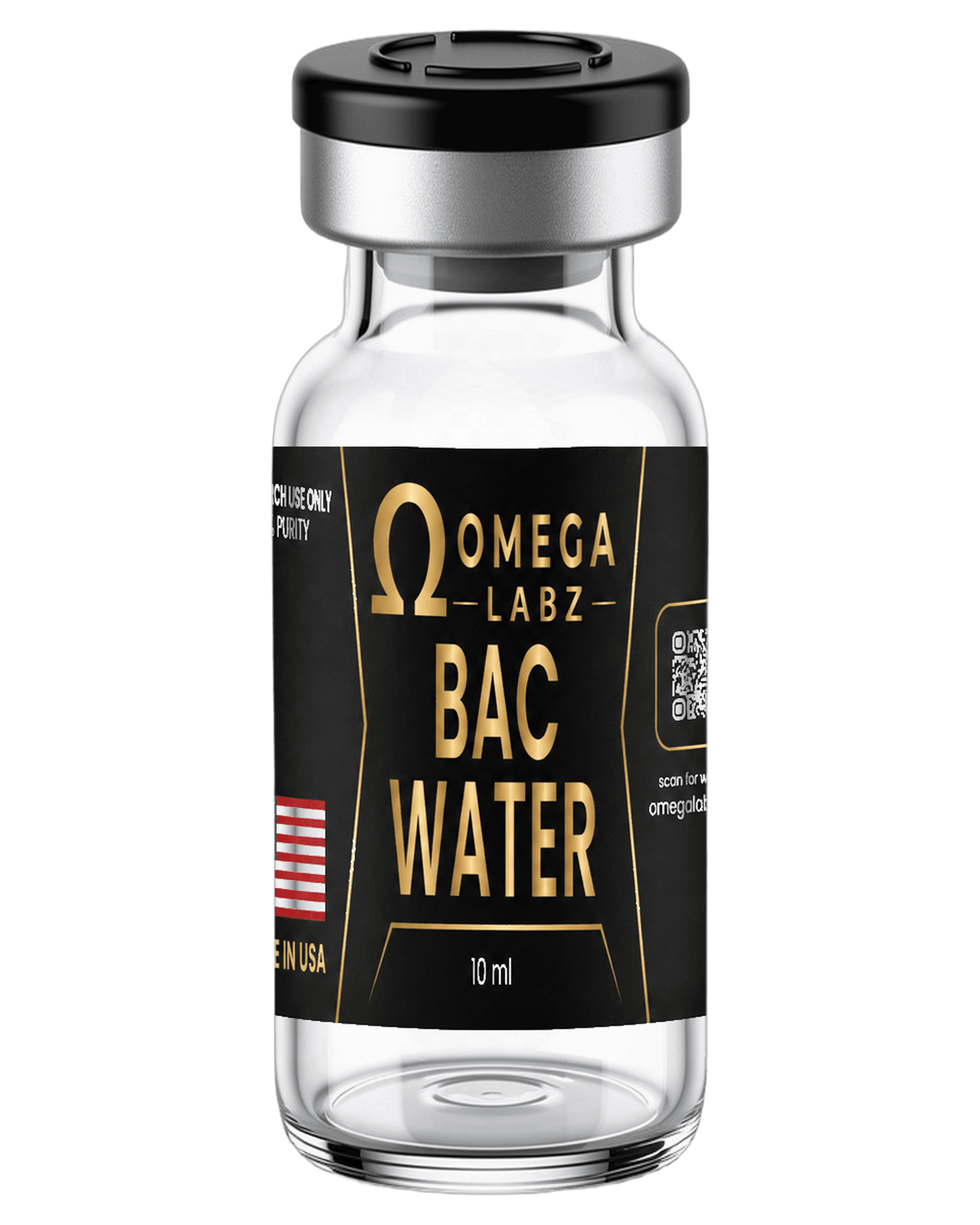 Bacteriostatic Water (10 mL) OmegaLabz research bottle